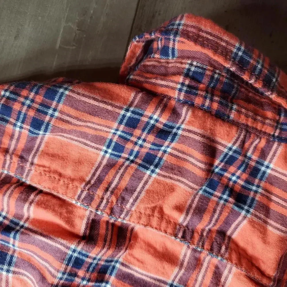 Carter's Baby Toddler Boy Coral Orange and Blue Plaid Flannel Size 18m NWOT